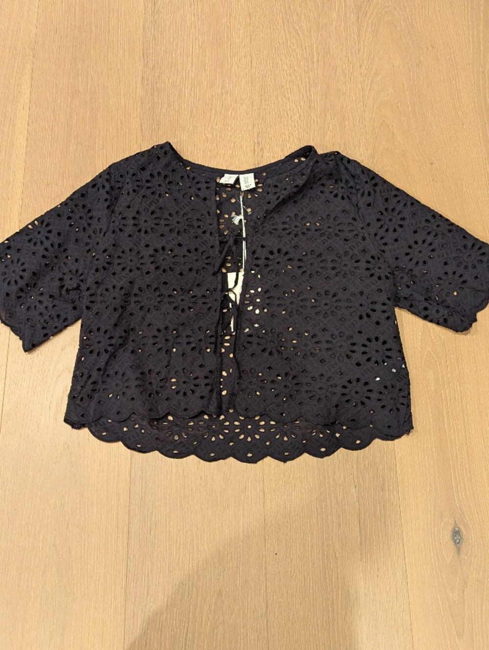 Joie Black Eyelet Lace Tie-Front Blouse
